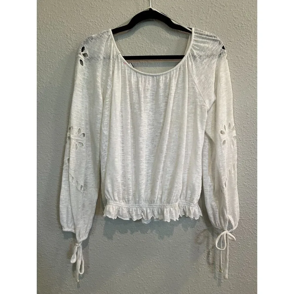 #418 Free People Jewel Peasant CutOut Top White Medium